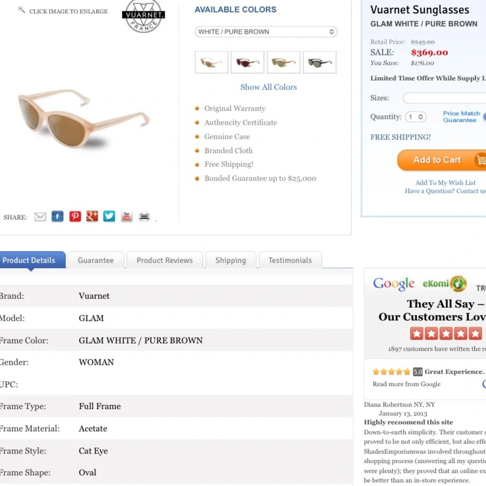 Vuarnet Sunglasses GLAM WHITE / PURE BROWN